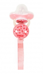 Набор силиконовая пустышка Farlin 0-6 мес. (с колпачком и цепочка для пустышки) — Розовый