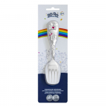 Вилка для кормления детская Кольчугинский мельхиор "Мишка" посеребренная с эмалью в блистере — Розовая