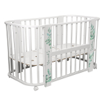 Детская кроватка Indigo "Green Line" 5 в 1 (маятник) массив березы — листочки