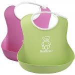Нагрудник мягкий пластиковый для кормления ребенка BabyBjorn (2 шт.) — Розовый-зеленый
