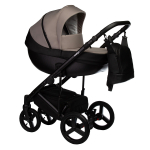 Коляска 2 в 1 Indigo TOUR ECO  — черная кожа+серо-бежевый