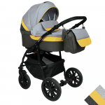 Коляска 2в1 Alis ALVARO — т.серый+св.серый+желтая кожа