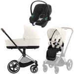 Коляска 3 в 1 Cybex Priam IV Chrome Brown и автокресло Aton B2 i-Size — Off White