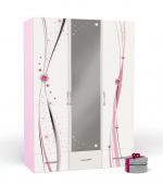 Шкаф 3х дверный ABC-KING Принцесса — с зеркалом, каркас розовый