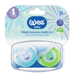 Набор ортодонтических сосок-пустышек WeeBaby TREND, 2 шт.в контейнере, с рождения — голубой,зеленый