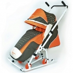 Санки-коляска RT СКОЛЬЗЯШКИ "Мозаика" — оливковый-оранжевый-светло-бежевый