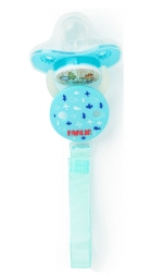 Набор силиконовая пустышка Farlin 6+ мес. (с колпачком и цепочка для пустышки) — Голубой