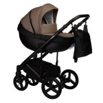 Коляска 2 в 1 Indigo TOUR ECO  — черная кожа+т.бежевая кожа