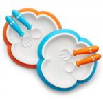 Комплект тарелок с двумя ложками и вилками BabyBjorn — Оранжевый - Бирюзовый