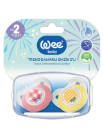 Набор ортодонтических сосок-пустышек WeeBaby TREND, 2 шт.в контейнере, с 6 месяцев — розовый,желтый