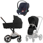 Коляска 3 в 1 Cybex Priam IV Rosegold и автокресло Aton B2 i-Size — Sepia Black