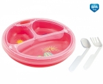 Термотарелка с ложкой и вилкой Canpol Colourful animals арт. 9/216, 9+ мес. — красный
