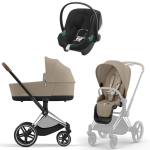 Коляска 3 в 1 Cybex Priam IV Chrome Brown и автокресло Aton B2 i-Size — Cozy Beige