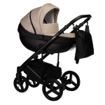 Коляска 2 в 1 Indigo TOUR ECO  — черная кожа+бежевая кожа