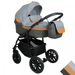 Коляска 2в1 Alis ALVARO — т.серый+св.серый+рыжая кожа