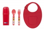 Набор столовых приборов ложка вилка в пенале с силиконовым нагрудником Bebe Due — Розовый