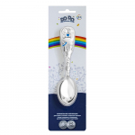 Ложка для кормления детская Кольчугинский мельхиор "Мишка" посеребренная с эмалью в блистере — Голубая