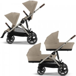 Коляска для двойни 3 в 1 Cybex Gazelle S и автокресло Cloud G i-Size Plus — TPE Almond Beige