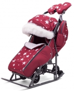 Санки-коляска Pikate Звезды — бордо
