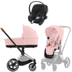 Коляска 3 в 1 Cybex Priam IV Chrome Brown и автокресло Aton B2 i-Size — Peach Pink