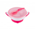 Тарелочка BabyOno с присоской, крышкой и ложечкой — Розовая